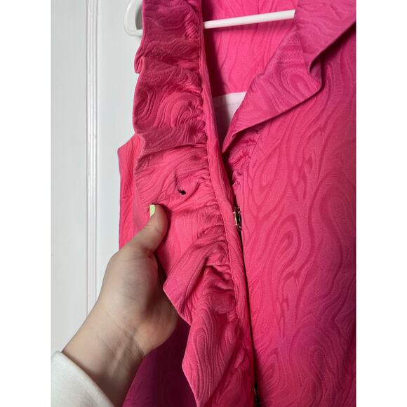 Milly Women's Preppy Pink Jacquard Ruffle Sleeveless Shift Short Dress Size 4 - Picture 3 of 8